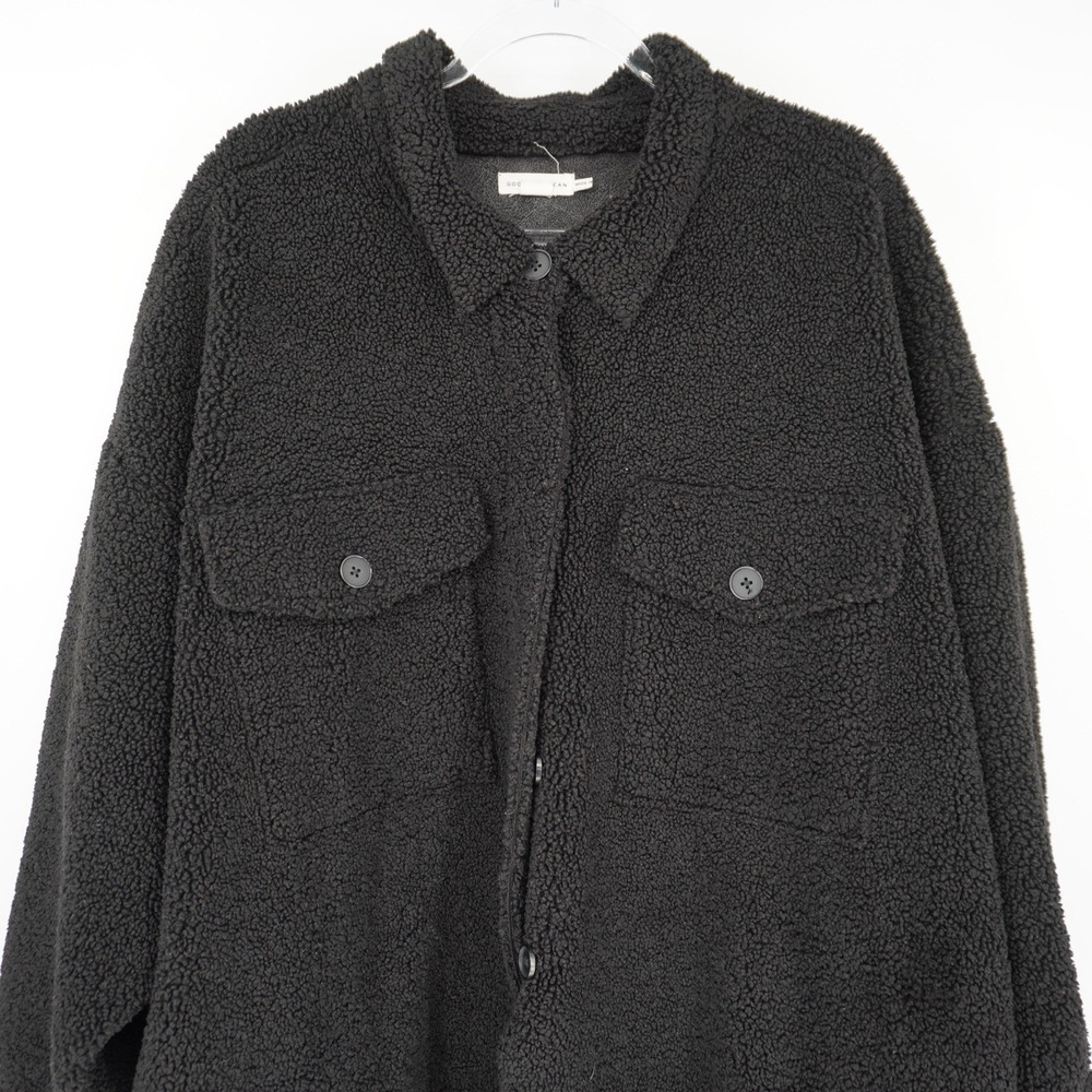 Good American Sherpa Shacket Jacket Midnight Black size 5/6 Faux Leather - Picture 6 of 13